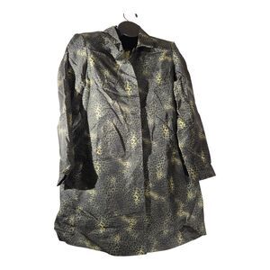 DStudio Silk Leopard Animal Print Button Front Lined Mid-Length Coat Size 14